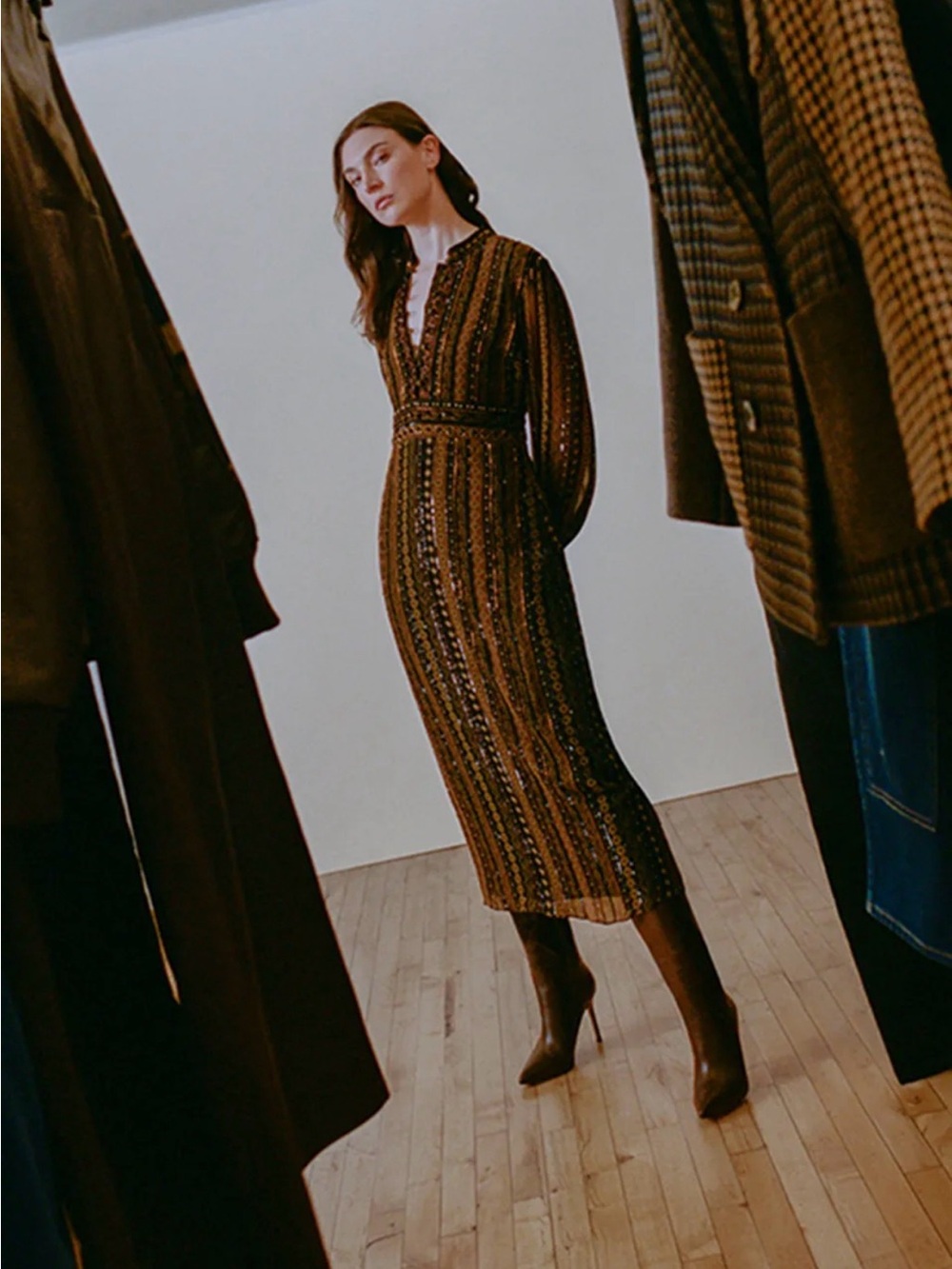 Veronica Beard Black and Brown Striped Midi Dress - Picture 2 of 10